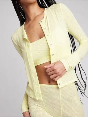 Negative Whipped Cardi Sunshine Yellow Cardigan Button Up Long Sleeve Top